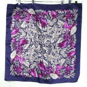 Tie Rack Scarf Leaves Fruit Purple Tan Pink  31 in x 31 in Made in Italy FLAWS